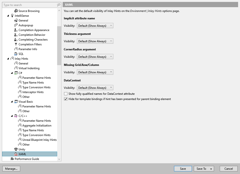 ReSharper 选项:Environment | Inlay Hints | XAML ReSharper 选项:Environment | Inlay Hints | XAML