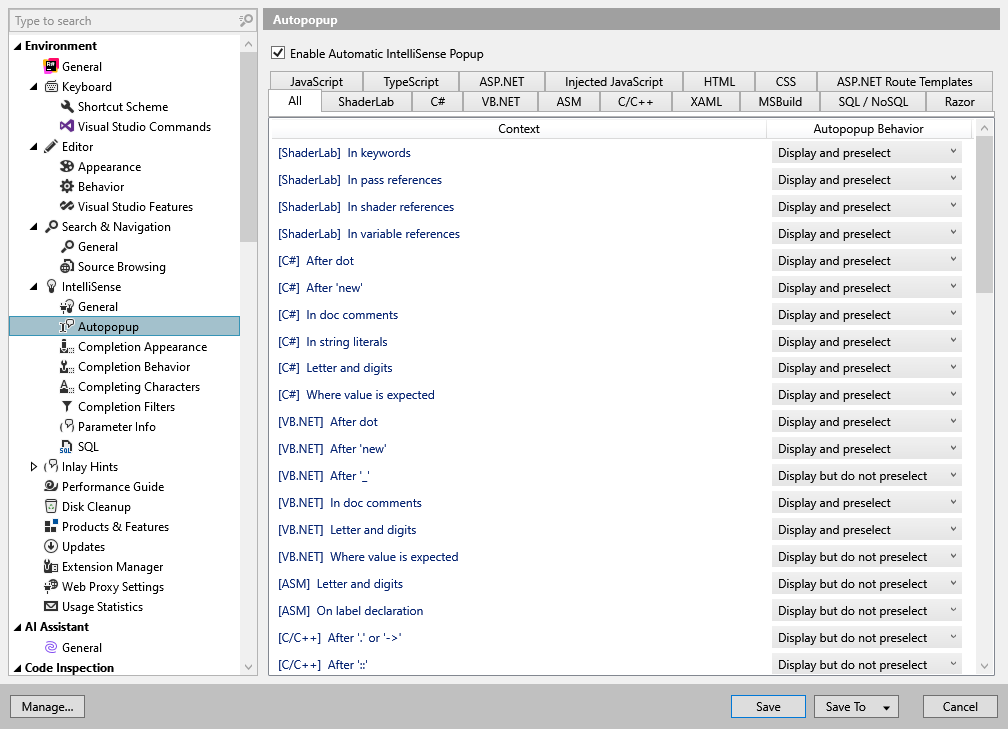 ReSharper 选项:环境 | IntelliSense | 自动弹出 ReSharper 选项:环境 | IntelliSense | 自动弹出