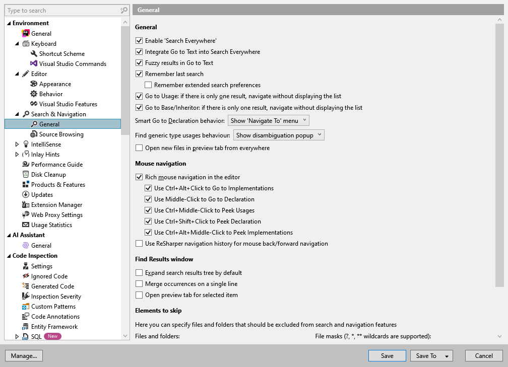 ReSharper 选项:环境 | 搜索与导航 | 常规 ReSharper 选项:环境 | 搜索与导航 | 常规