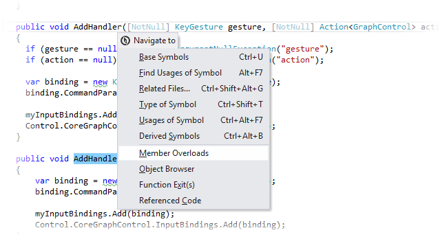 Navigating to overloads of a member Navigating to overloads of a member