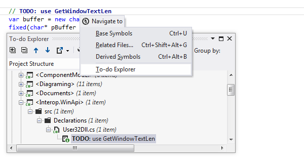 ReSharper：从编辑器中的 To-do 项导航到 To-do 资源管理器