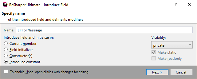 ReSharper：引入字段重构