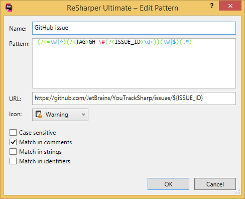 ReSharper。 识别 GitHub 问题的待办事项模式 ReSharper。 识别 GitHub 问题的待办事项模式