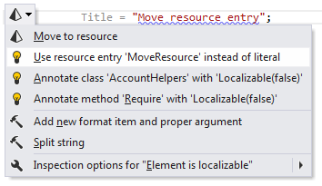 ReSharper：用现有资源条目替换字符串文本的快速修复