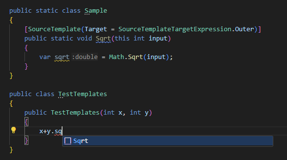 ReSharper for Visual Studio Code: Source templates. SourceTemplateTargetExpression parameter