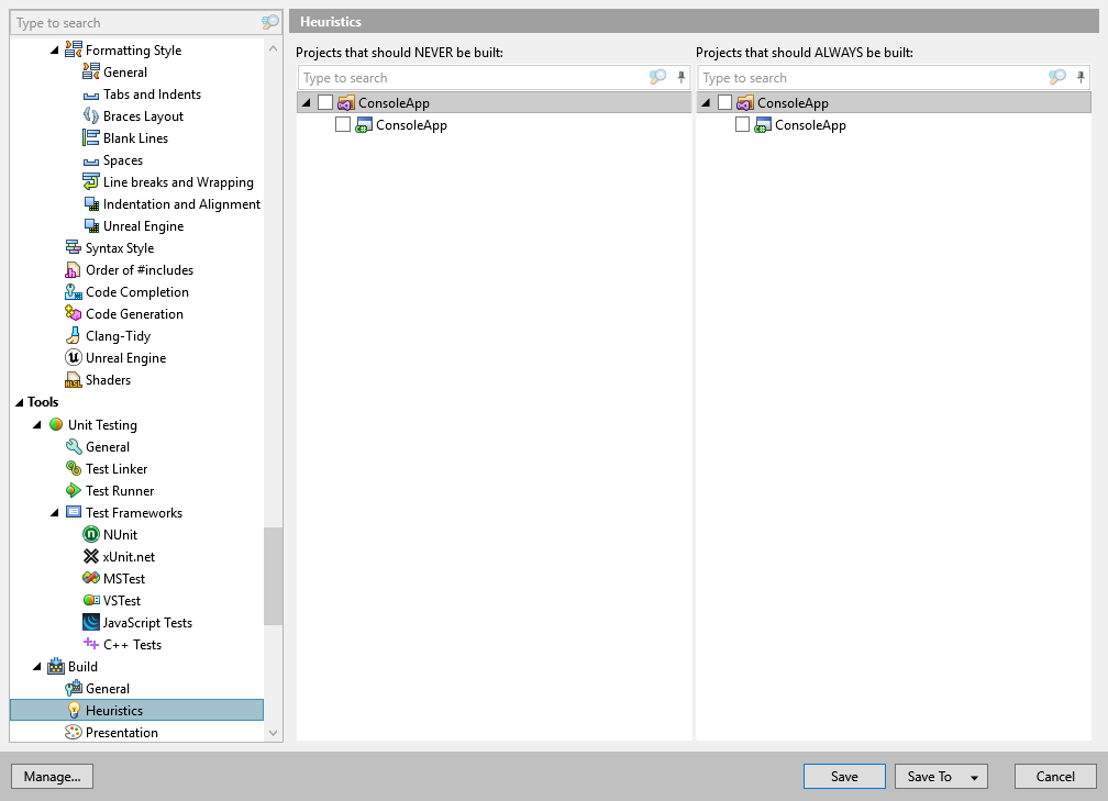 ReSharper options: Tools | Build | Heuristics ReSharper options: Tools | Build | Heuristics