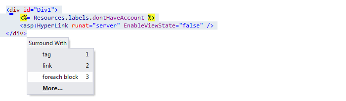ReSharper：ASP.NET 中的环绕模板
