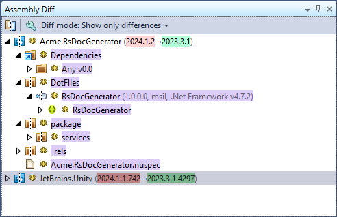 dotPeek: Assembly comparison node in the Assembly Diff tool window dotPeek: Assembly comparison node in the Assembly Diff tool window