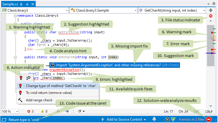 Visual Studio 编辑器中的 ReSharper 功能 Visual Studio 编辑器中的 ReSharper 功能