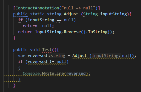 ReSharper for Visual Studio Code's code inspection based on contract annotation
