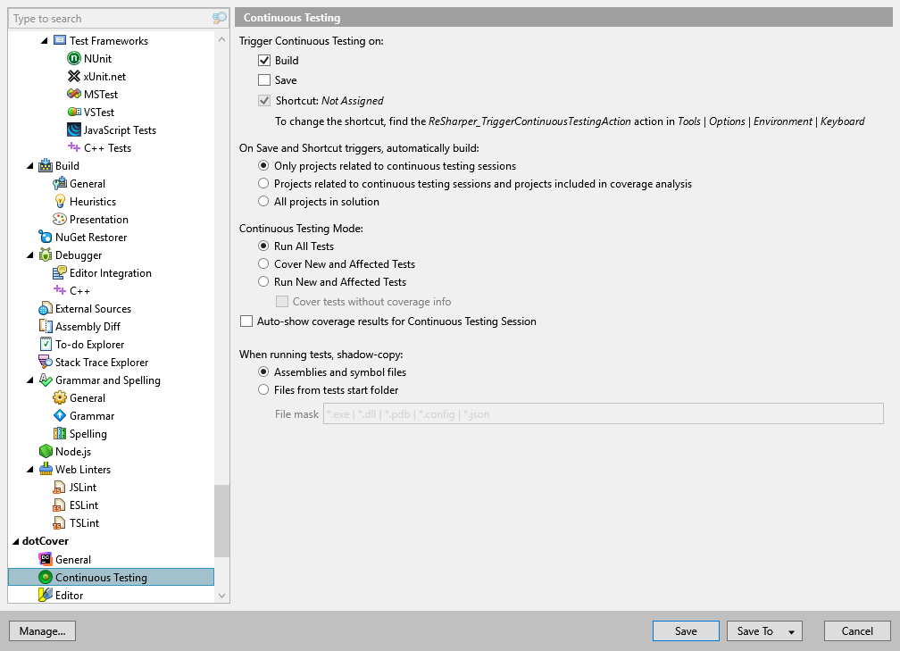 dotCover 选项:dotCover | 持续测试 dotCover 选项:dotCover | 持续测试