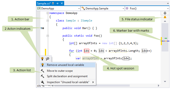 ReSharper 控件在 Visual Studio 编辑器中