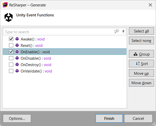 Generate Unity Event Functions