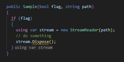ReSharper for Visual Studio Code Inlay hints: disposed resource variable