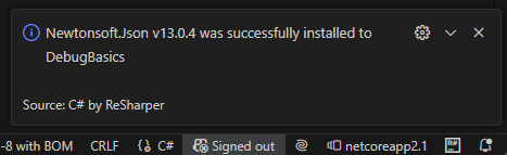 ReSharper: install NuGet package. Notification