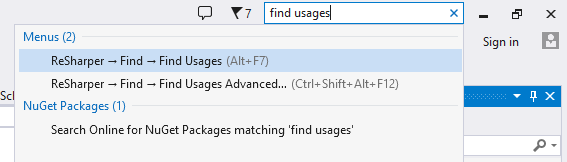 快速启动框中的 ReSharper 命令 快速启动框中的 ReSharper 命令