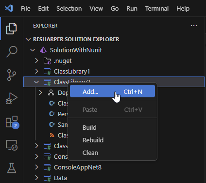 ReSharper for Visual Studio Code: RESHARPER SOLUTION EXPLORER view