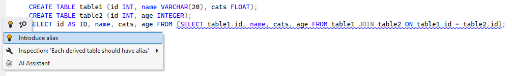 ReSharper: Introduce alias. SQL quick-fix