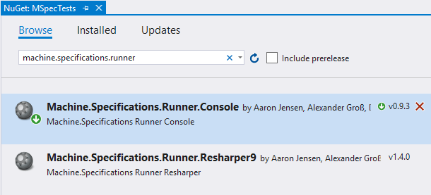 通过 NuGet 安装 MSpec