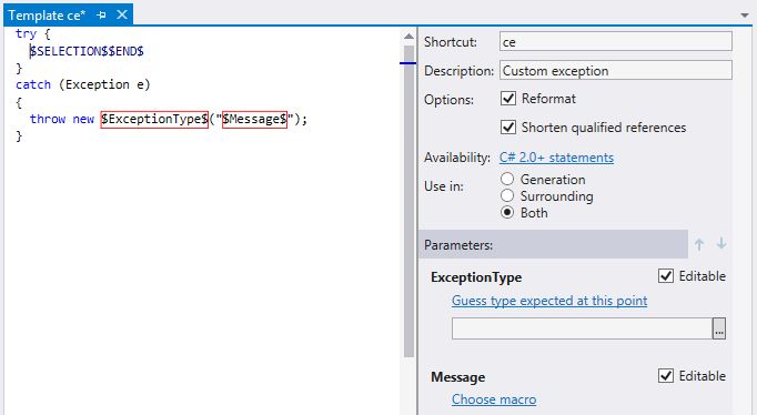 ReSharper 模板编辑器