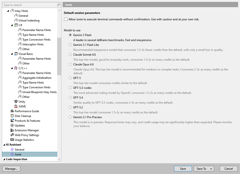 ReSharper options: AI Assistant | Junie