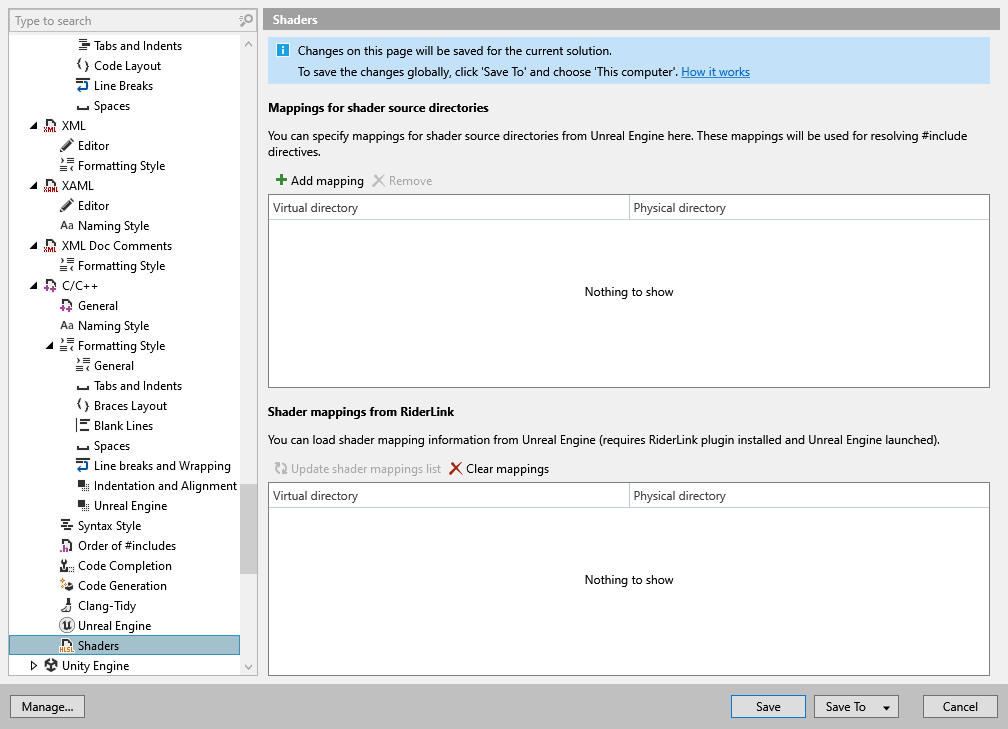 ReSharper options: Code Editing | C/C++ | Shaders ReSharper options: Code Editing | C/C++ | Shaders