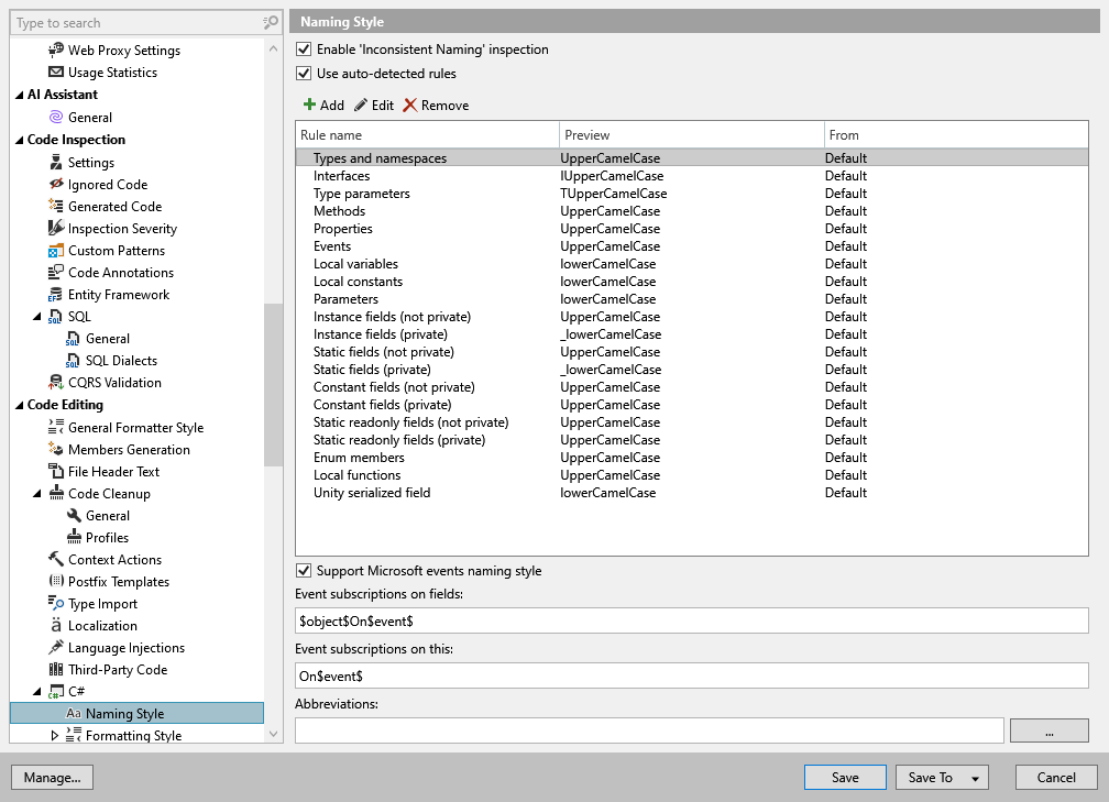 ReSharper options: Code Editing | C# | Casing ReSharper options: Code Editing | C# | Casing
