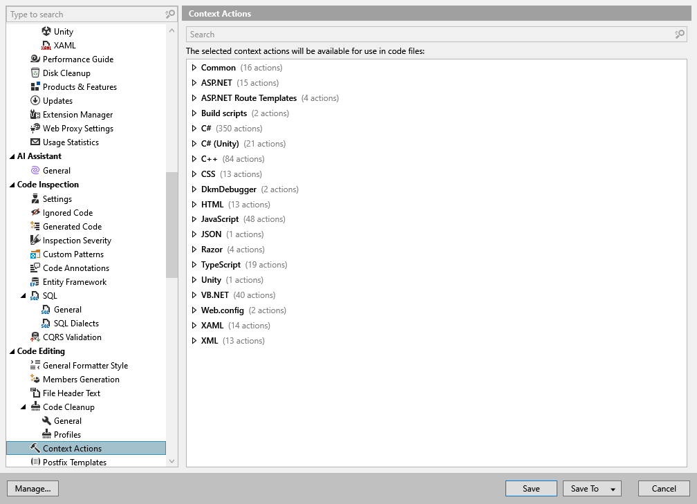 ReSharper options: Code Editing | Context Actions ReSharper options: Code Editing | Context Actions