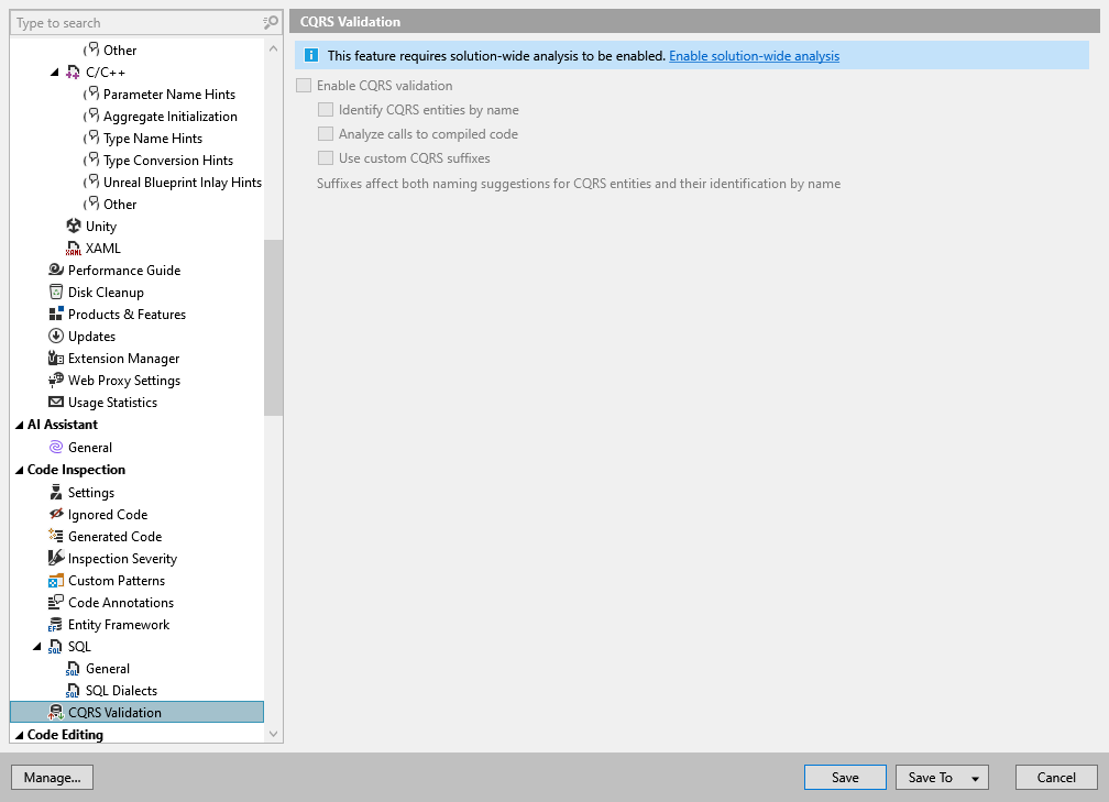 ReSharper options: Code Inspection | CQRS Validation ReSharper options: Code Inspection | CQRS Validation