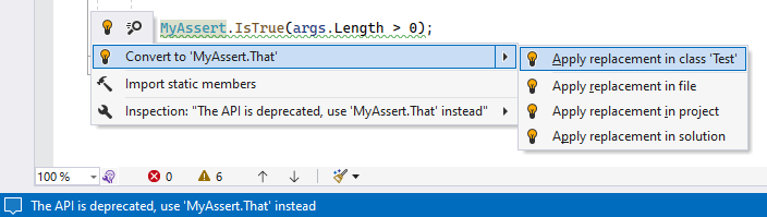 ReSharper for Visual Studio Code: Using [CodeTemplate] attribute to suggest migration fixes for deprecated APIs