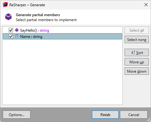 ReSharper: Generating partial members ReSharper: Generating partial members