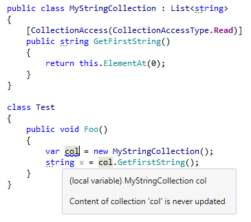 Using JetBrains.Annotations to improve code analysis of collection access Using JetBrains.Annotations to improve code analysis of collection access