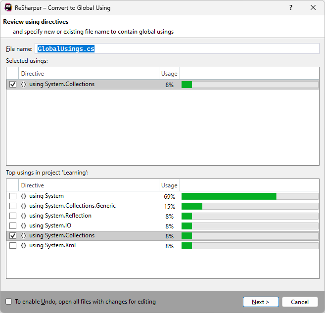ReSharper: 'Convert to Global Using' refactoring ReSharper: 'Convert to Global Using' refactoring