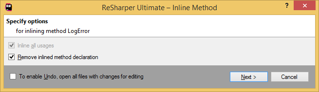 ReSharper: Inline Method dialog ReSharper: Inline Method dialog
