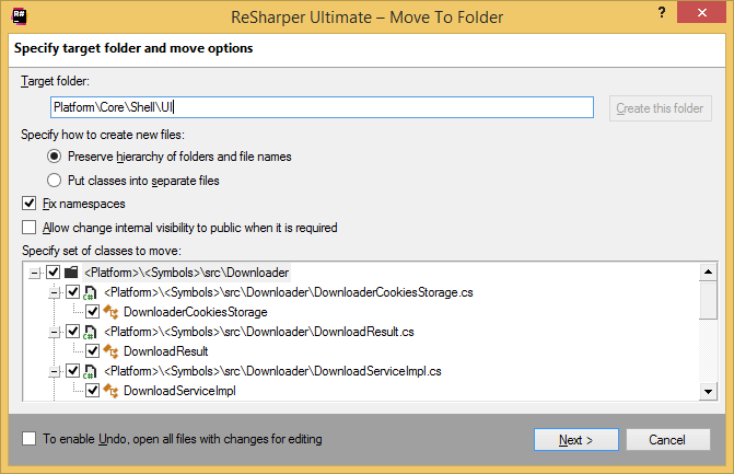 ReSharper。 移动到文件夹重构 ReSharper。 移动到文件夹重构