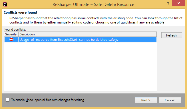 ReSharper: Safe Delete resource. Conflicts ReSharper: Safe Delete resource. Conflicts