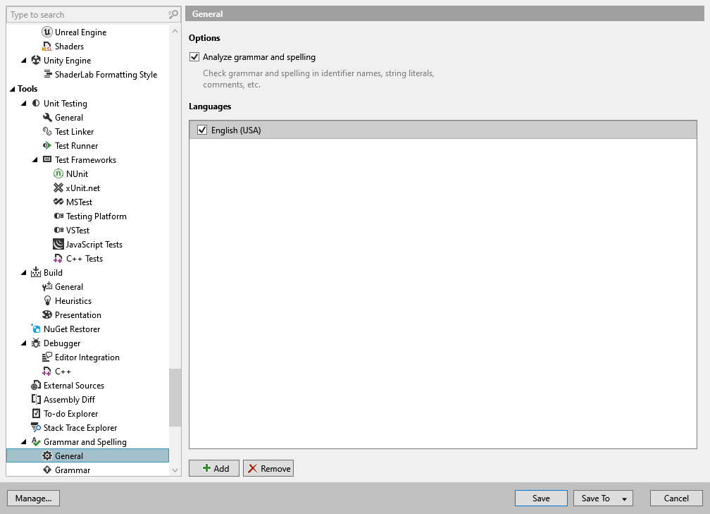 ReSharper options: Tools | Grammar and Spelling | General ReSharper options: Tools | Grammar and Spelling | General