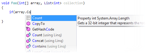 Completing mistyped Count property for an array