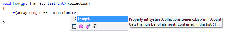 Completing mistyped Length property for a collection