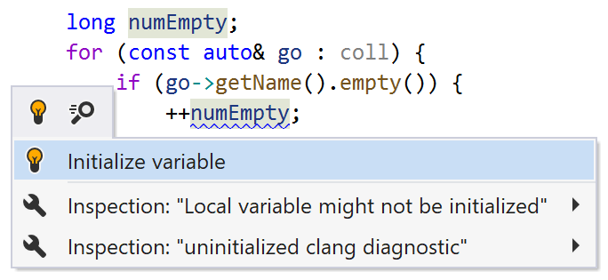 ReSharper helps initialize variables in C++ ReSharper helps initialize variables in C++