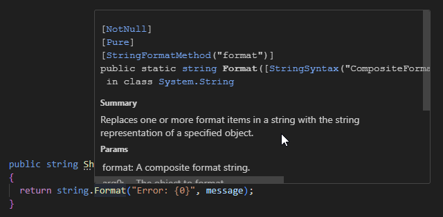 ReSharper for Visual Studio Code: Quick documentation in C#