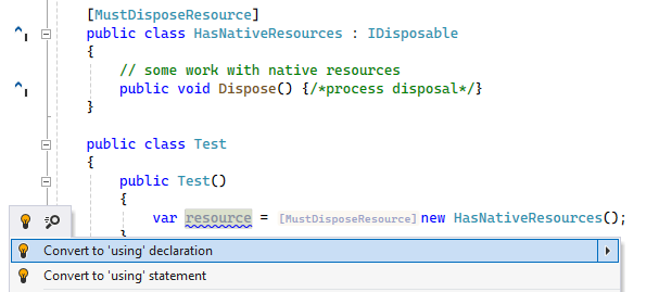 ReSharper for Visual Studio Code: Dispose analysis. Enforce 'using' directive ReSharper for Visual Studio Code: Dispose analysis. Enforce 'using' directive