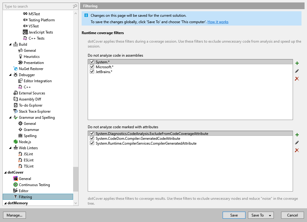 dotCover options: dotCover | Filtering dotCover options: dotCover | Filtering