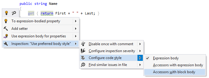 ReSharper: Changing code style preference for member body ReSharper: Changing code style preference for member body