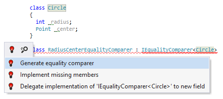 ReSharper: Generate equality comparer quick-fix ReSharper: Generate equality comparer quick-fix