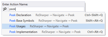 ReSharper for Visual Studio Code: Choosing a navigation action for Peek Definition view