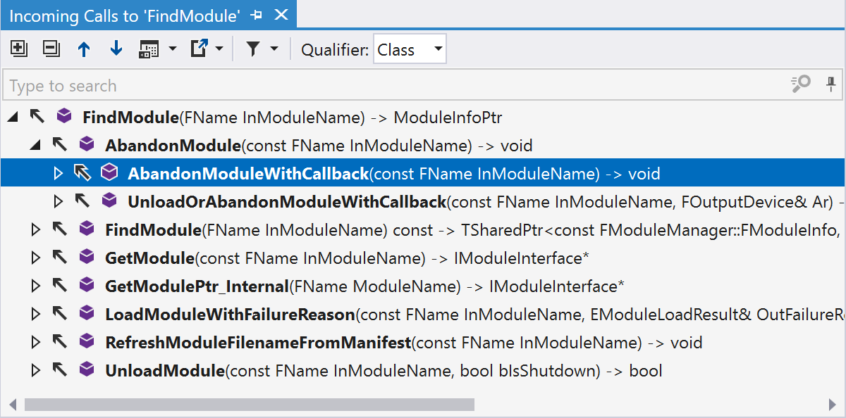 Call hierarchy in C++