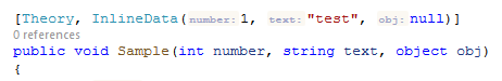 ReSharper:xUnit InlineData 属性的内嵌提示 ReSharper:xUnit InlineData 属性的内嵌提示