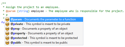 JSDoc 关键字的 IntelliSense