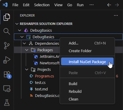 ReSharper: install NuGet packages